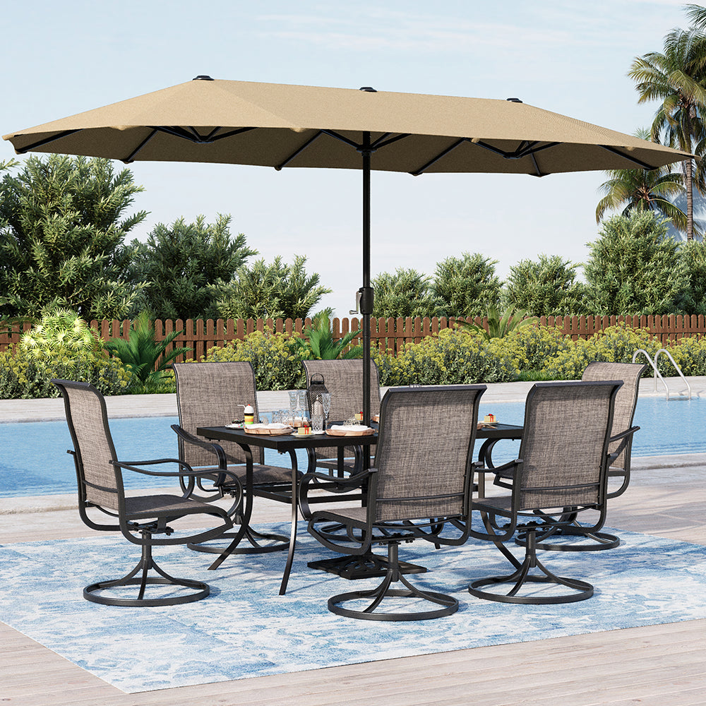 8-Piece 13ft Umbrella Textilene Chairs Patio Dining Set-PHI