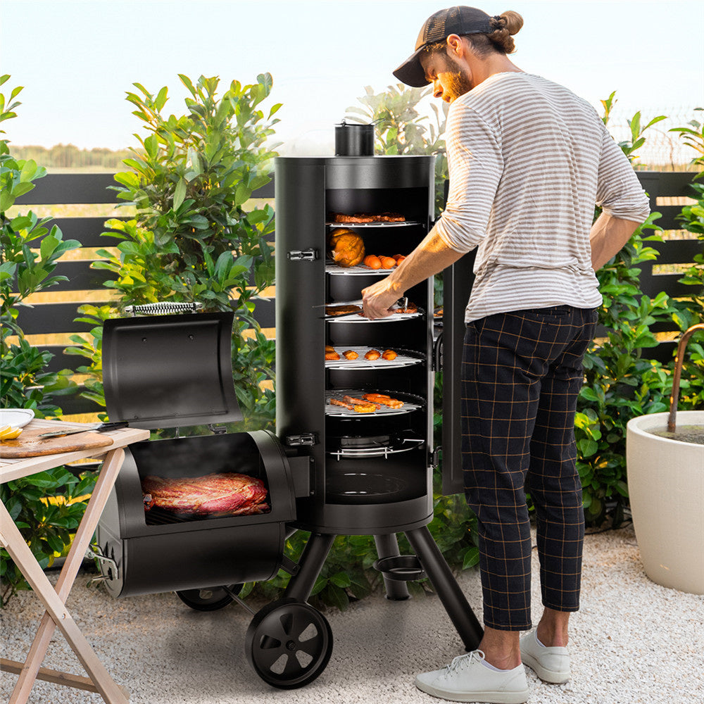 Captiva Designs 2-In-1 Vertical Offset Charcoal Smoker BBQ Grill