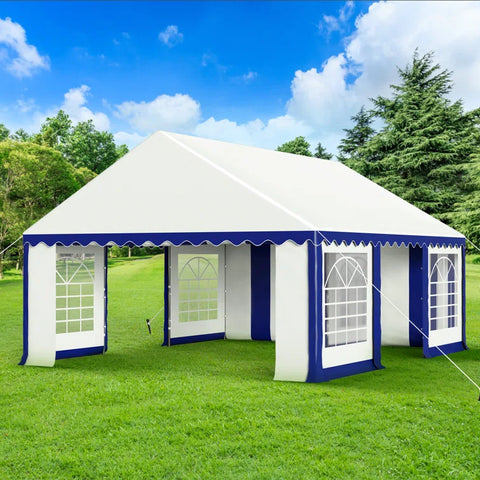 PHI VILLA 16'x20' White Scalloped Valance Party Tent Canopy Shelter with Heavy Duty Design (Includes Carry Bag)