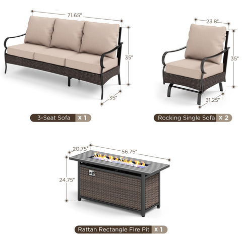 Sophia & William 5-Seater Rattan-steel Luxurious Outdoor Sofa Set with 56" Fire Pit Table