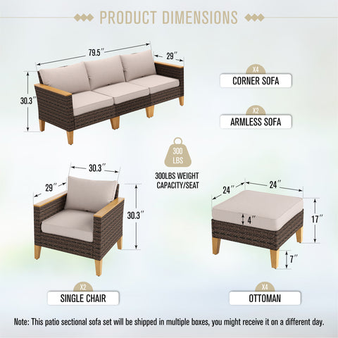 PHI VILLA 12-Piece Luxury Rattan Outdoor Sofa Sectional