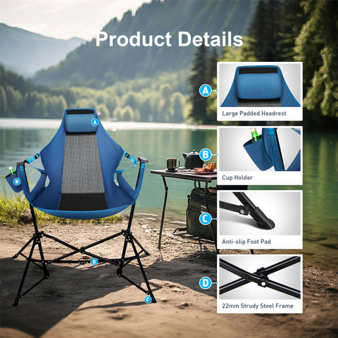 ALPHA CAMP Oversized Folding Camping Chair Hammock Rocking Chair with Cup Holder Support 350 LBS