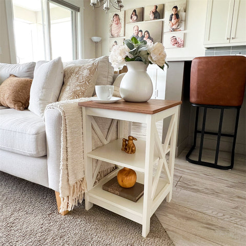 PHI VILLA Farmhouse-Inspired Manufactured Wood Coffee Table