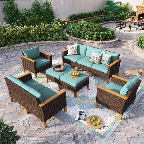 PHI VILLA 9-Piece Luxury Rattan Outdoor Sofa Sectional