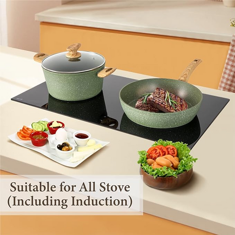 Induction Nonstick Granite-Coating 17 Piece Cookware Set,Kitchen Academy