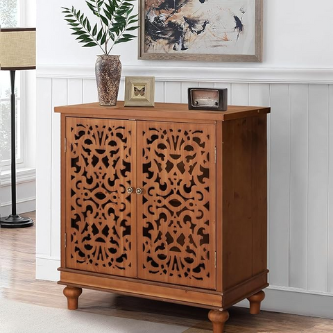 Vintage & Chic Hollow-Carved Accent Cabinet-MFSTUDIO