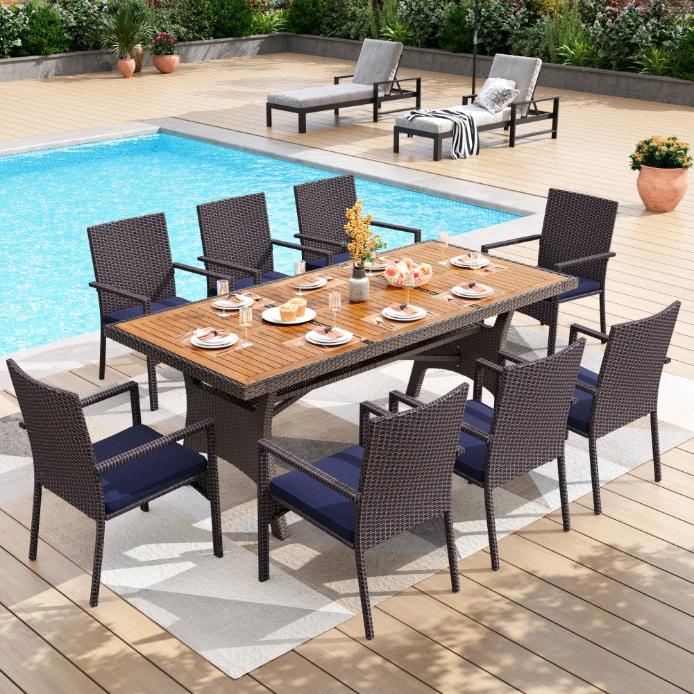 7/9 Piece Acacia Wood Outdoor Dining Set with Wicker Rattan Haiti