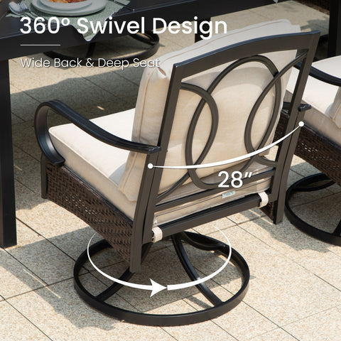 Sophia & William Luxurious Thick-Cushion Rattan-steel Swivel Chairs 7-Piece Patio Dining Set