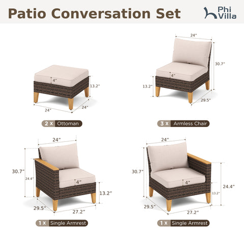Phi Villa 7-Piece Luxury Rattan Outdoor Sofa Sectional