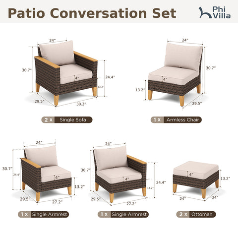Phi Villa 7-Piece Luxury Rattan Outdoor Sofa Sectional