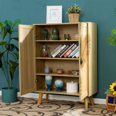 Natural Style Tall Rattan Storage Cabinet for Living Room and Entryway-MFSTUDIO