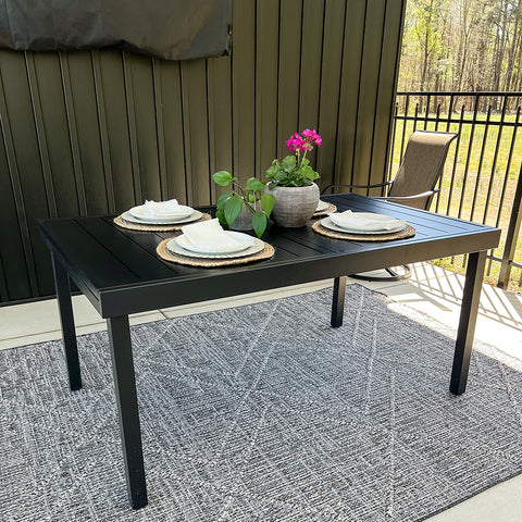 PHI VILLA Metal Adjustable Outdoor Patio Dining Table for 6-8 Person