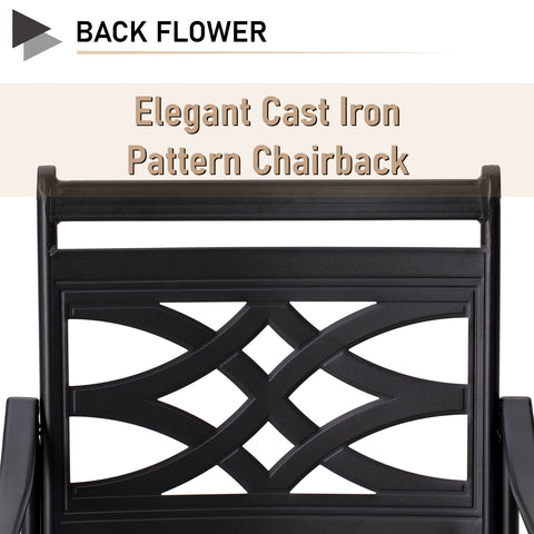 MFSTUDIO 5-Piece Outdoor Dining Set Steel Square Table & Elegant Cast Iron Pattern Dining Chairs