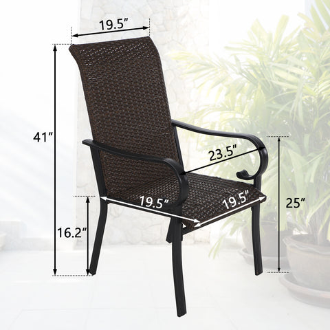 PHI VILLA 7-Piece Rattan Dining Chairs & Steel Panel Table Outdoor Dining Set