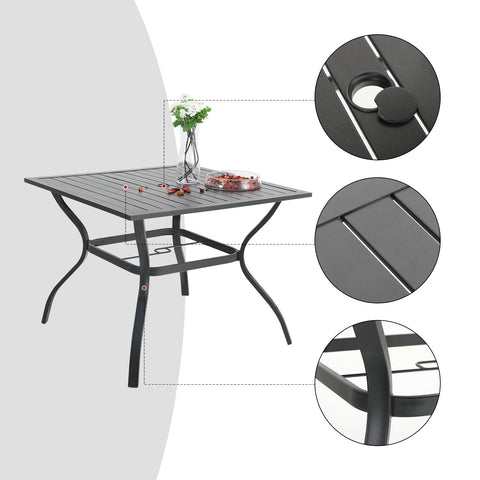 Phi Villa 5-Piece Steel Square Table & Textilene Swivel Chairs Outdoor Patio Dining Set