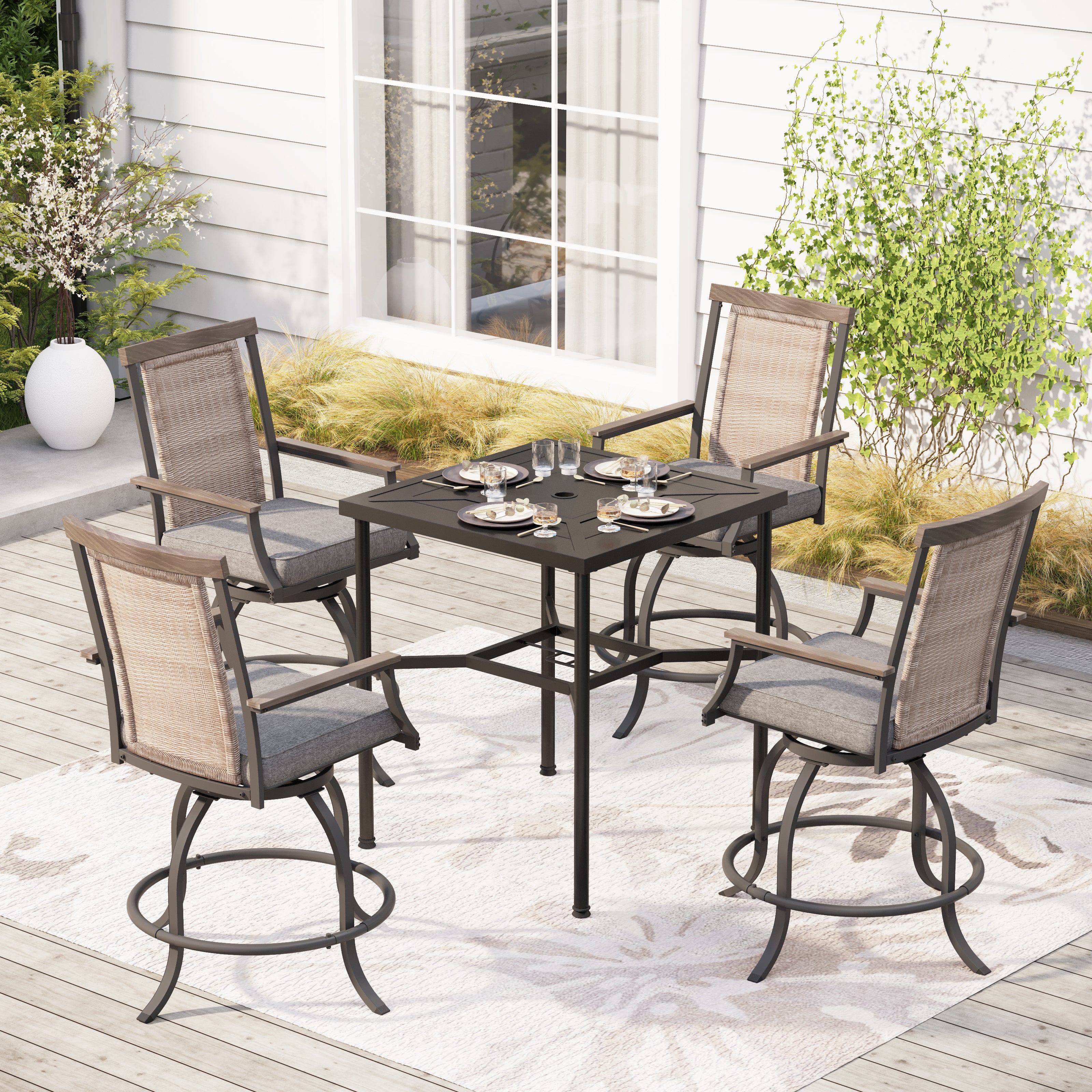 Swivel Bar Rattan Bar And Stool Set PHI VILLA Swivel Bar Stool Set