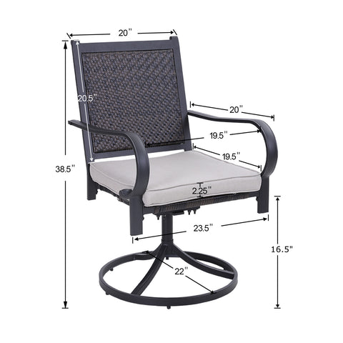 PHI VILLA 3-Piece Small Square Table & 2 Rattan Swivel Chairs Outdoor Patio Bistro Set