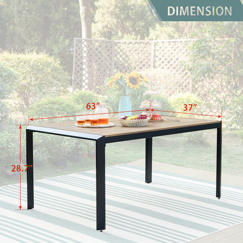 PHI VILLA 3-Piece Aluminum Wood-like Table & 2 Cushioned Benches Outdoor Dining Set