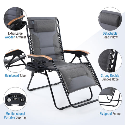 MFSTUDIO New Fabric Oversized Padded Zero Gravity Lounge Chair with Cup Holder