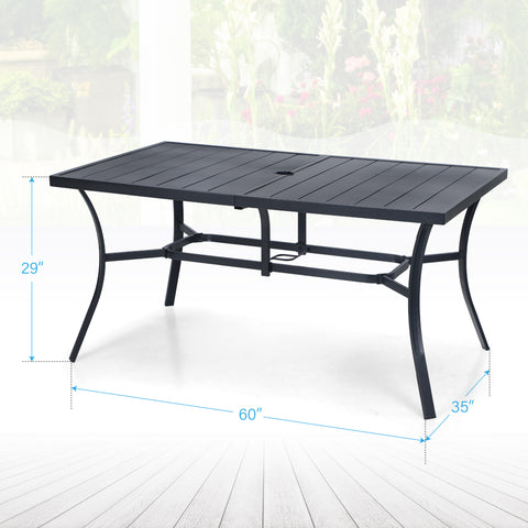 MFSTUDIO 7-Piece Steel Panel Table & Padded Textilene Foldable Chairs Patio Dining Set