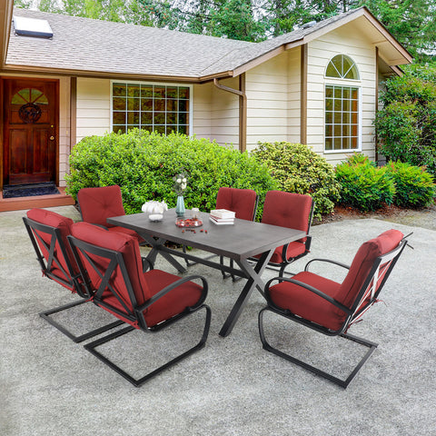Sophia & William Wood-look Patterned Rectangle Table & 6 Cushioned C-spring Dining Set Patio Outdoor Dining Set