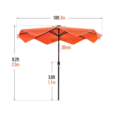 PHI VILLA 9/10ft Auto-Tilt LED Solar Lights Market Patio Umbrella with Ruffles