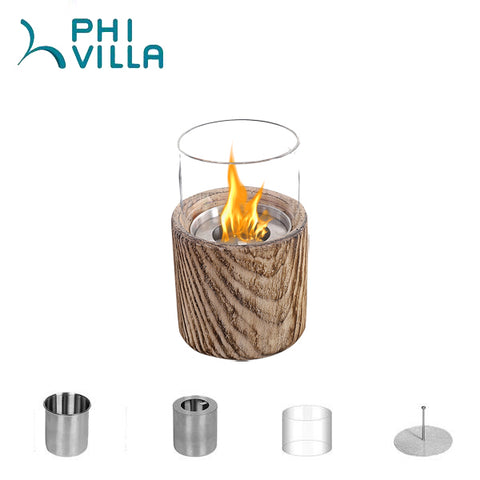 Phi Villa 4.7 inch Terrafab Portable Tabletop Fireplace Indoor Outdoor Fire Pit With Glass Windshield