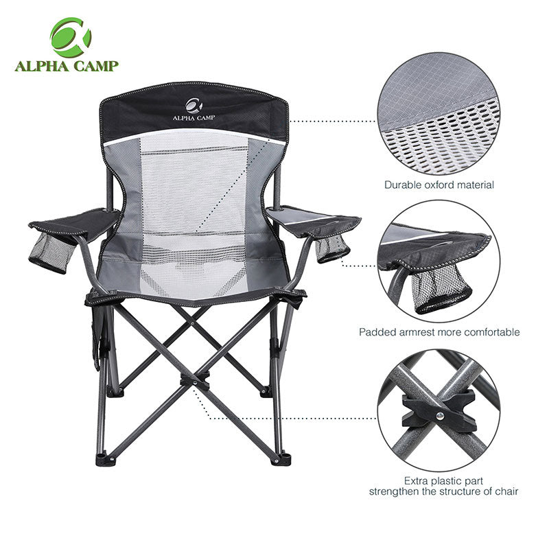 Alpha Camp Black Grey Oversized Mesh Camping Chair