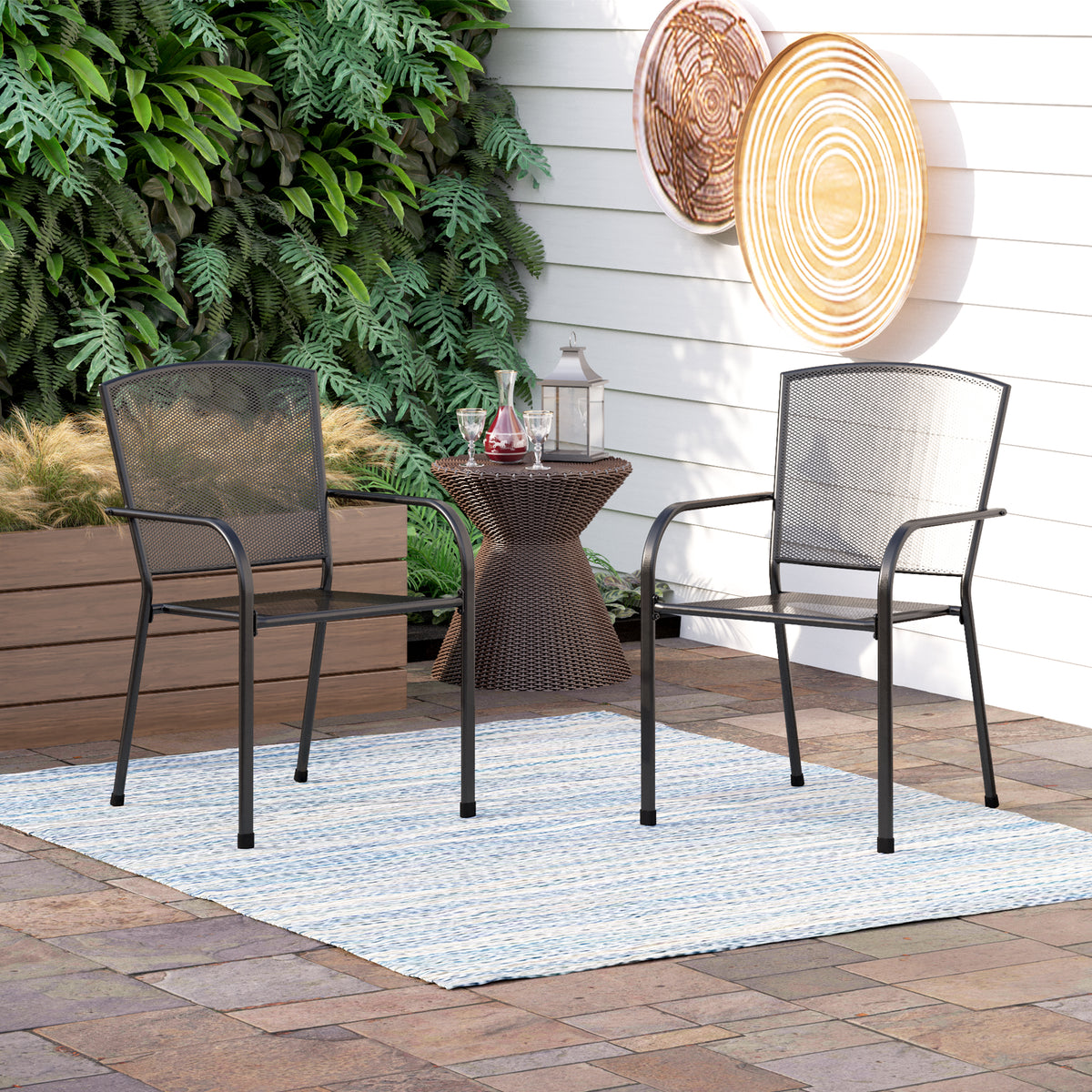 MFSTUDIO 2-Piece Patio Dining Chairs Outdoor Metal Mesh Dining Chairs