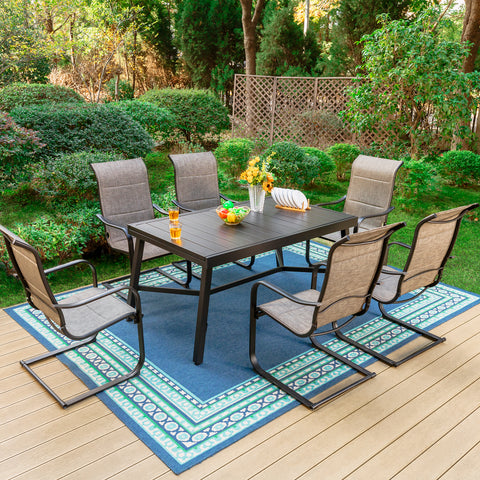 MFSTUDIO 9/7-Piece Patio Dining Sets Reinforced Expandable Table & High-back C-spring Padded Textilene Chairs