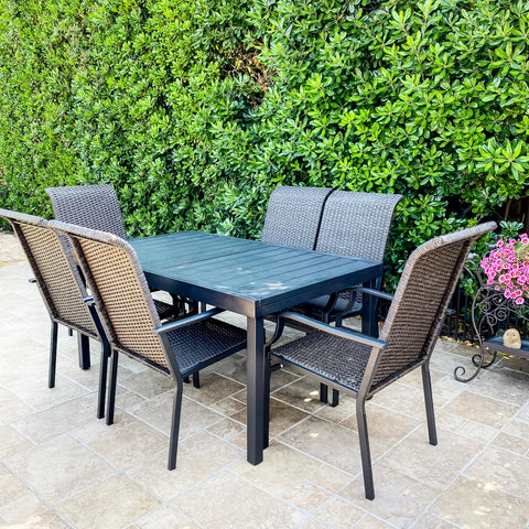 PHI VILLA Rattan Dining Chairs Set with Extendable Table Patio Dining Set