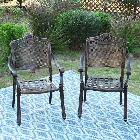 PHI VILLA Cast Aluminum Pattern Patio Dining Chairs, Set of 2