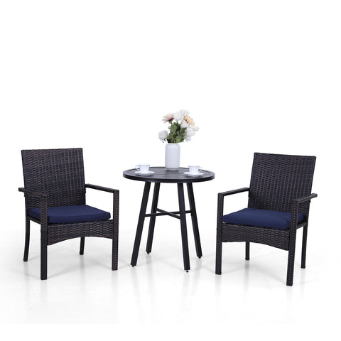 MFSTUDIO Small Round Table & Cushioned Rattan Dining Chairs 3-Piece Patio Bistro Set