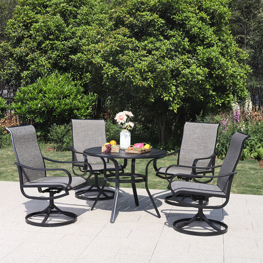 PHI VILLA 5-Piece  Round Table & Textilene Swivel Chairs Outdoor Dining Set