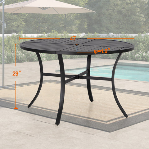 PHI VILLA 5-Piece Patio Dining Set Aluminum Textilene Fixed Chairs & Geometrically Stamped Round Table
