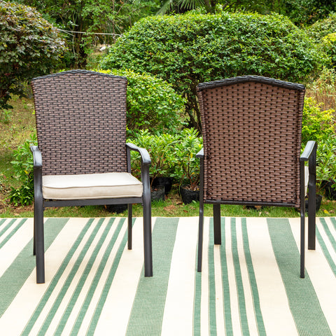 Sophia & William Fan-shaped Backrest Rattan Cushioned Dining Chairs, Set of 2