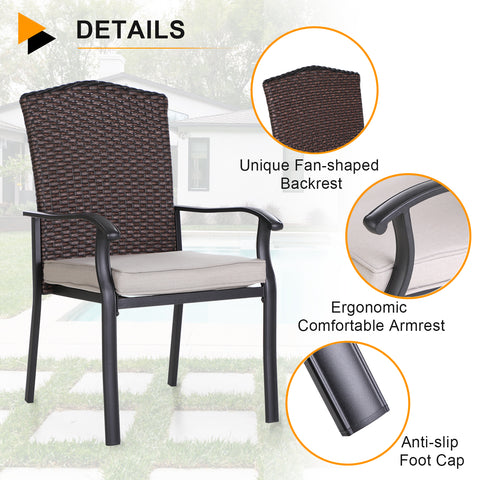 Sophia & William Fan-shaped Backrest Rattan Cushioned Dining Chairs, Set of 2