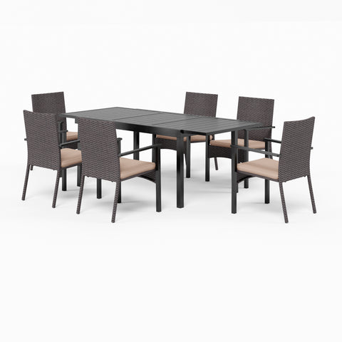MFSTUDIO Extendable Table & Rattan Cushion Dining Chairs Outdoor Patio Dining Set