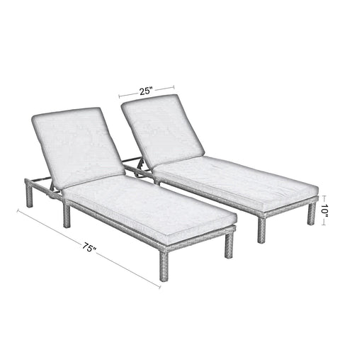 Sophia & William 2-Piece Rattan Wicker Outdoor Chaise Lounge Chair