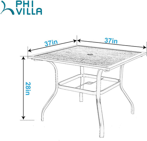 Phi Villa Wood-Look Brown Frame Patio Dining Table with Umbrella Hole