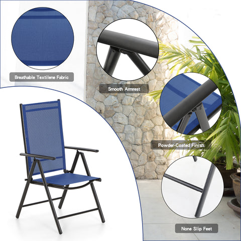 Sophia & William Geometric Table & Textilene Adjustable Reclining Foldable Chairs Patio Outdoor Dining Sets