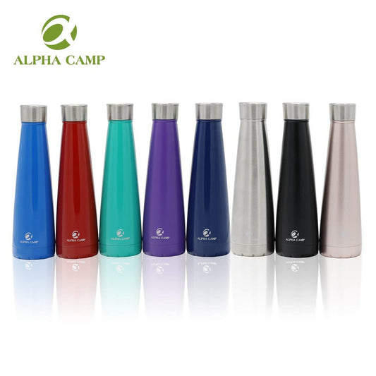 ALPHA CAMP 15 OZ Stainless Steel Water Bottle Vacuum Insulated Leak-Proof Double Walled