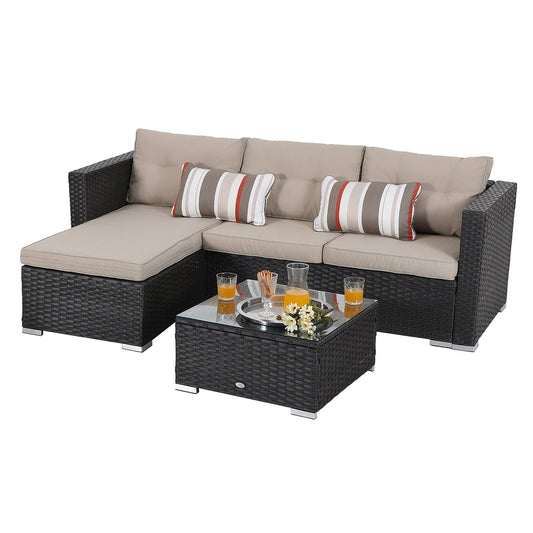 PHI VILLA 3 Piece New Outdoor Furniture Sectional Sofa Patio Set with Upgrade Rattan Wicker
