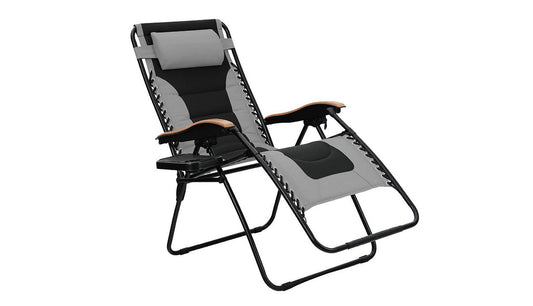 PHI VILLA Oversize XL Padded Zero Gravity Lounge Chair with Wooden Armrest