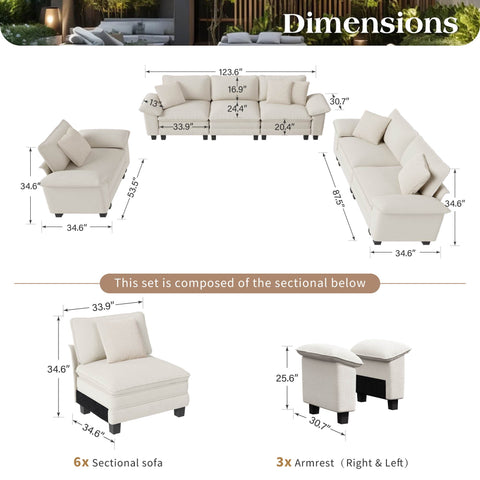 PHI VILLA Modern Chenille Modular Cloud Sofa Set with Deep Seats for Living Room