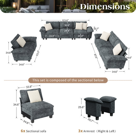 PHI VILLA Modern Chenille Modular Cloud Sofa Set with Deep Seats for Living Room