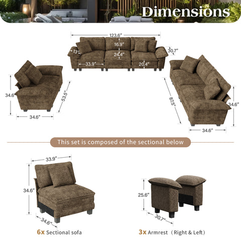 PHI VILLA Modern Chenille Modular Cloud Sofa Set with Deep Seats for Living Room