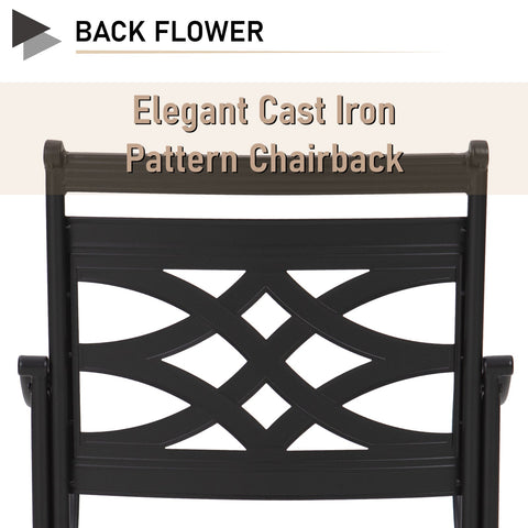 MFSTUDIO 7-Piece Steel Table & Elegant Cast Iron Pattern Swivel Dining Chairs Patio Dining Set