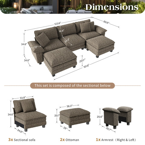 PHI VILLA Modular Chenille Cloud Sofa with Ottoman for Living Room & Apartment