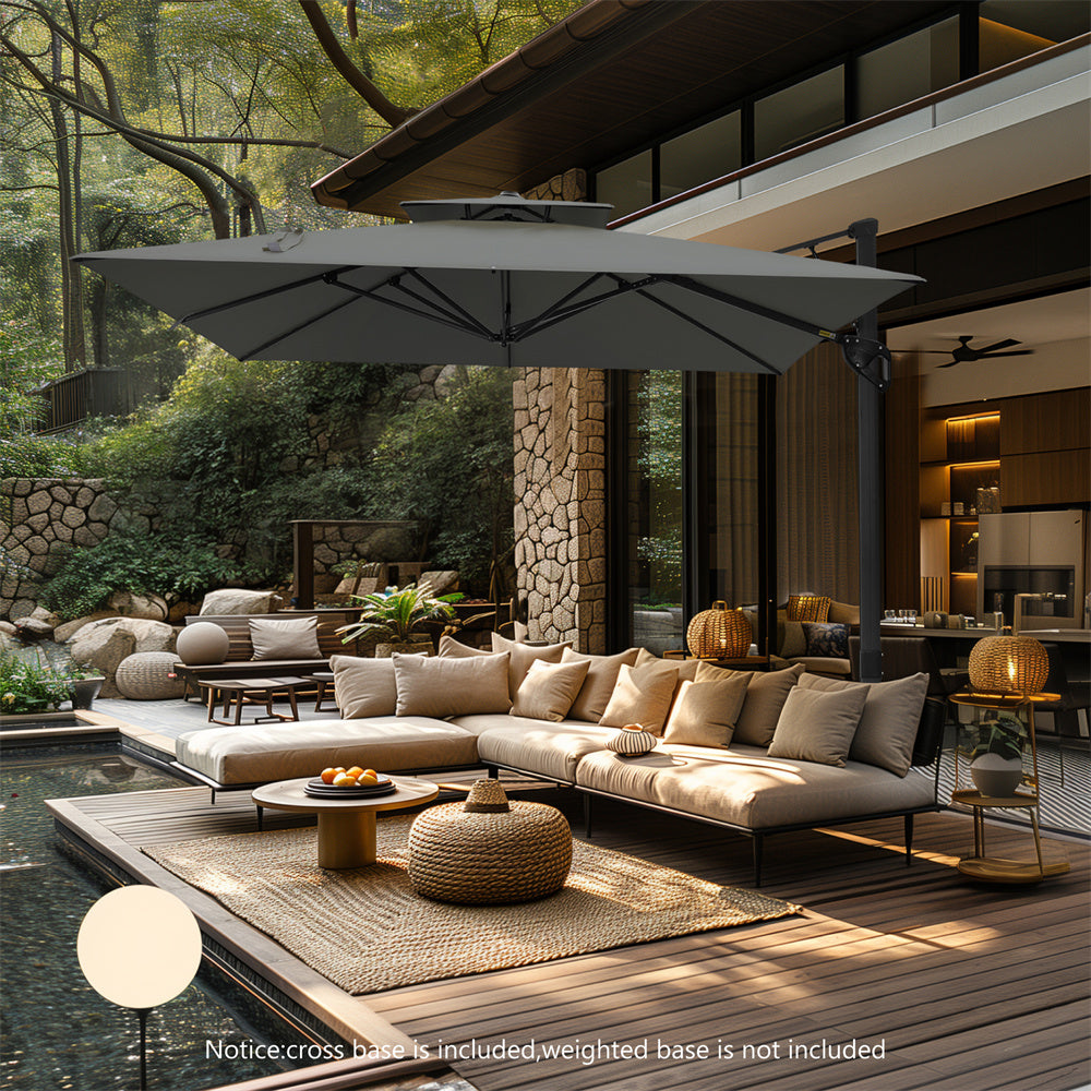 PHI VILLA 10ft Square/ Rectangular Patio Cantilever Offset Umbrellas for Garden, Pool